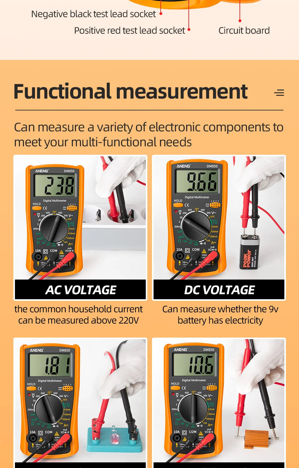 Digital Multimeter 1999 Counts Auto AC/DC Voltage Tester Ohm Current Ammeter Detector Tool