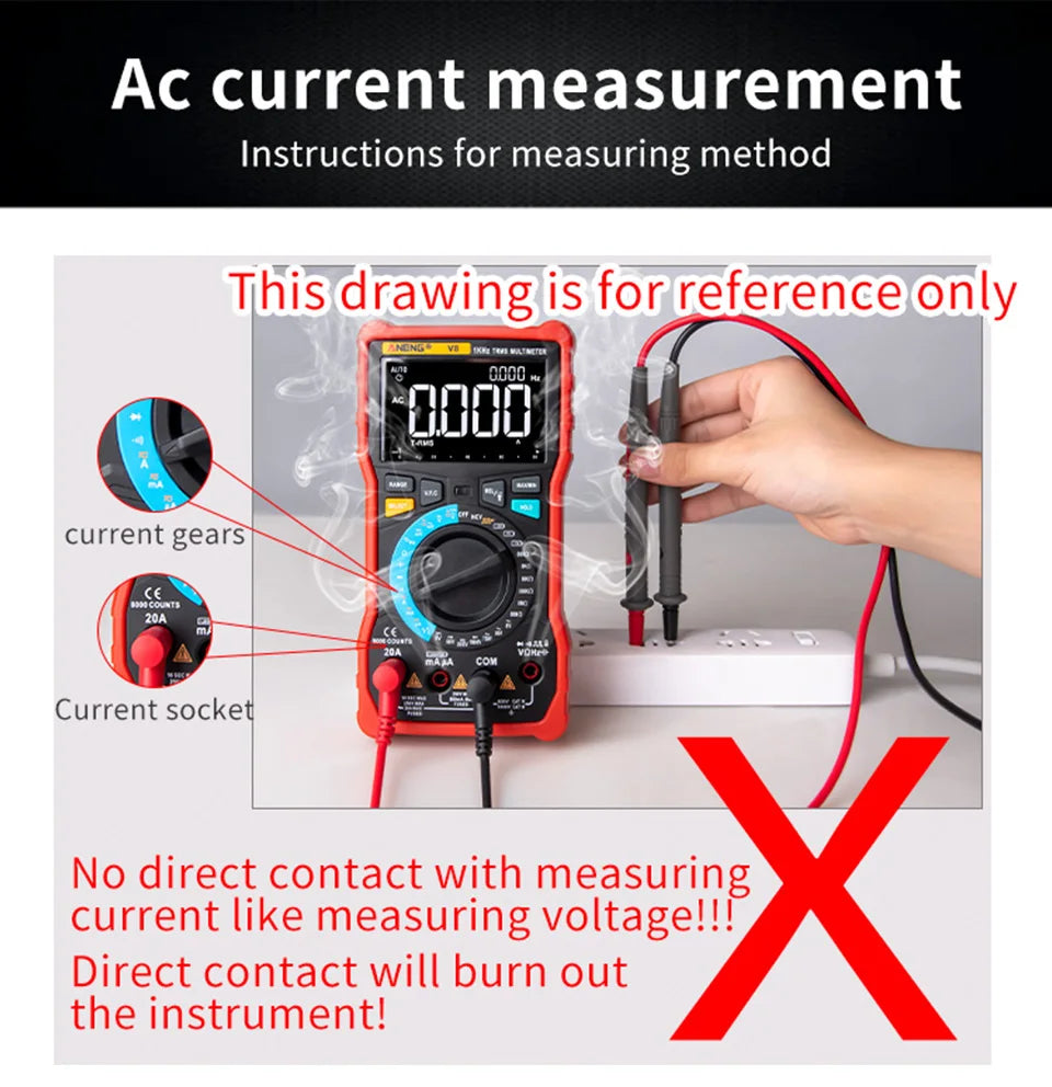 Digital Multimeter 1999 Counts Auto AC/DC Voltage Tester Ohm Current Ammeter Detector Tool