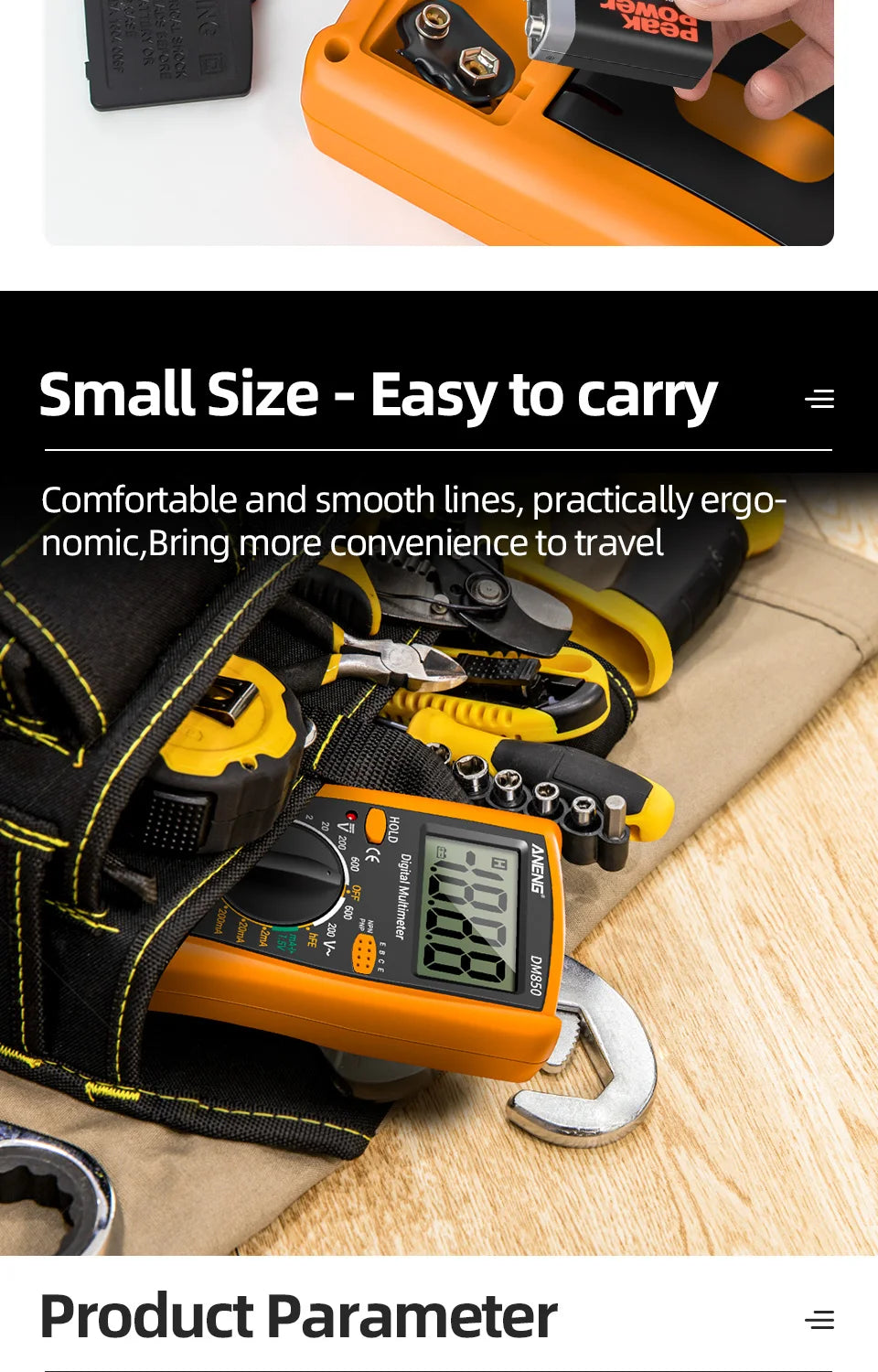 Digital Multimeter 1999 Counts Auto AC/DC Voltage Tester Ohm Current Ammeter Detector Tool