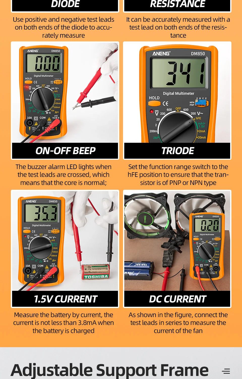 Digital Multimeter 1999 Counts Auto AC/DC Voltage Tester Ohm Current Ammeter Detector Tool