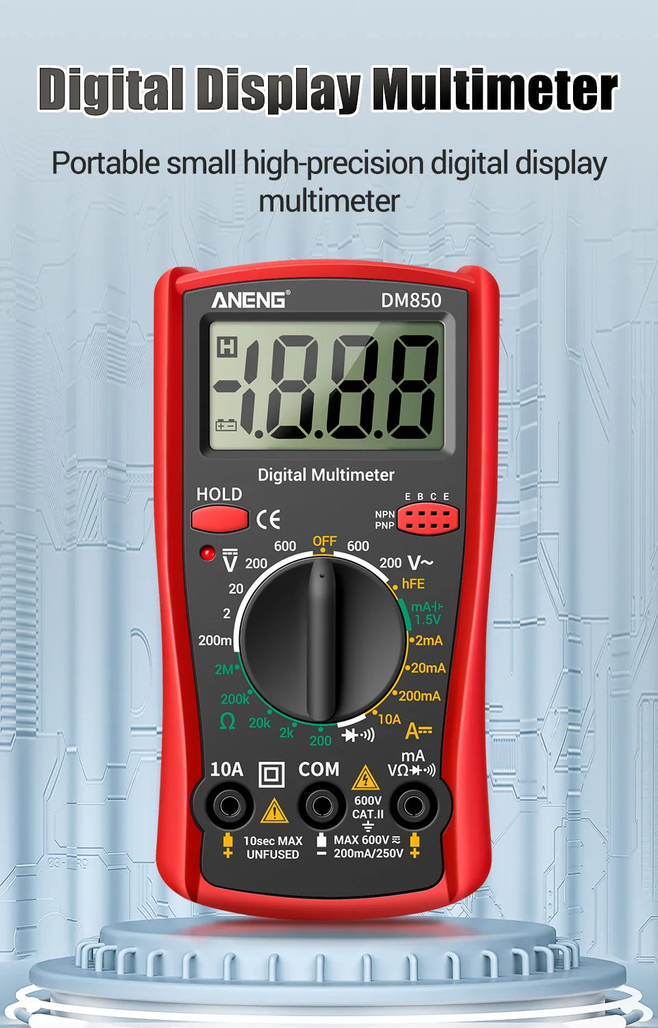 Digital Multimeter 1999 Counts Auto AC/DC Voltage Tester Ohm Current Ammeter Detector Tool