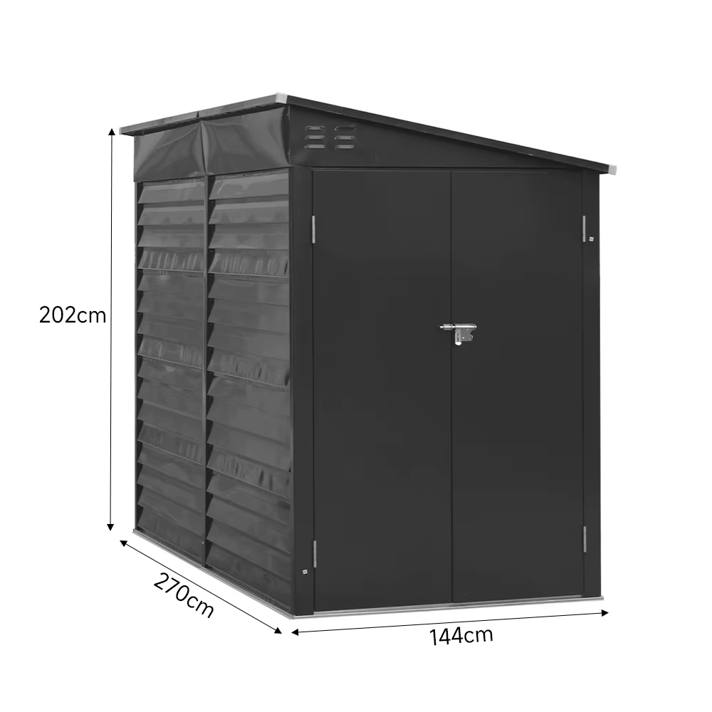 Heavy-Duty Outdoor Steel Storage Shed with Lockable Doors & Sloping Roof