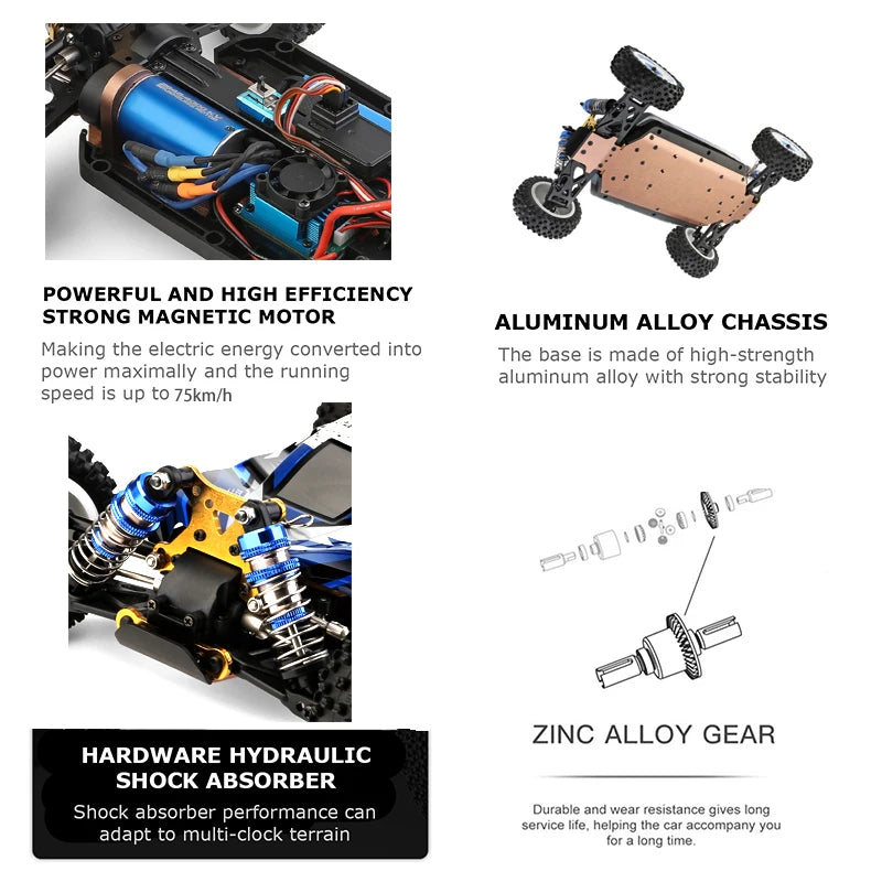 NewV8 1/12 2.4G Racing RC Cars 4WD Brushless Motor 75Km/H High Speed Remote Control Off-road Drift Car