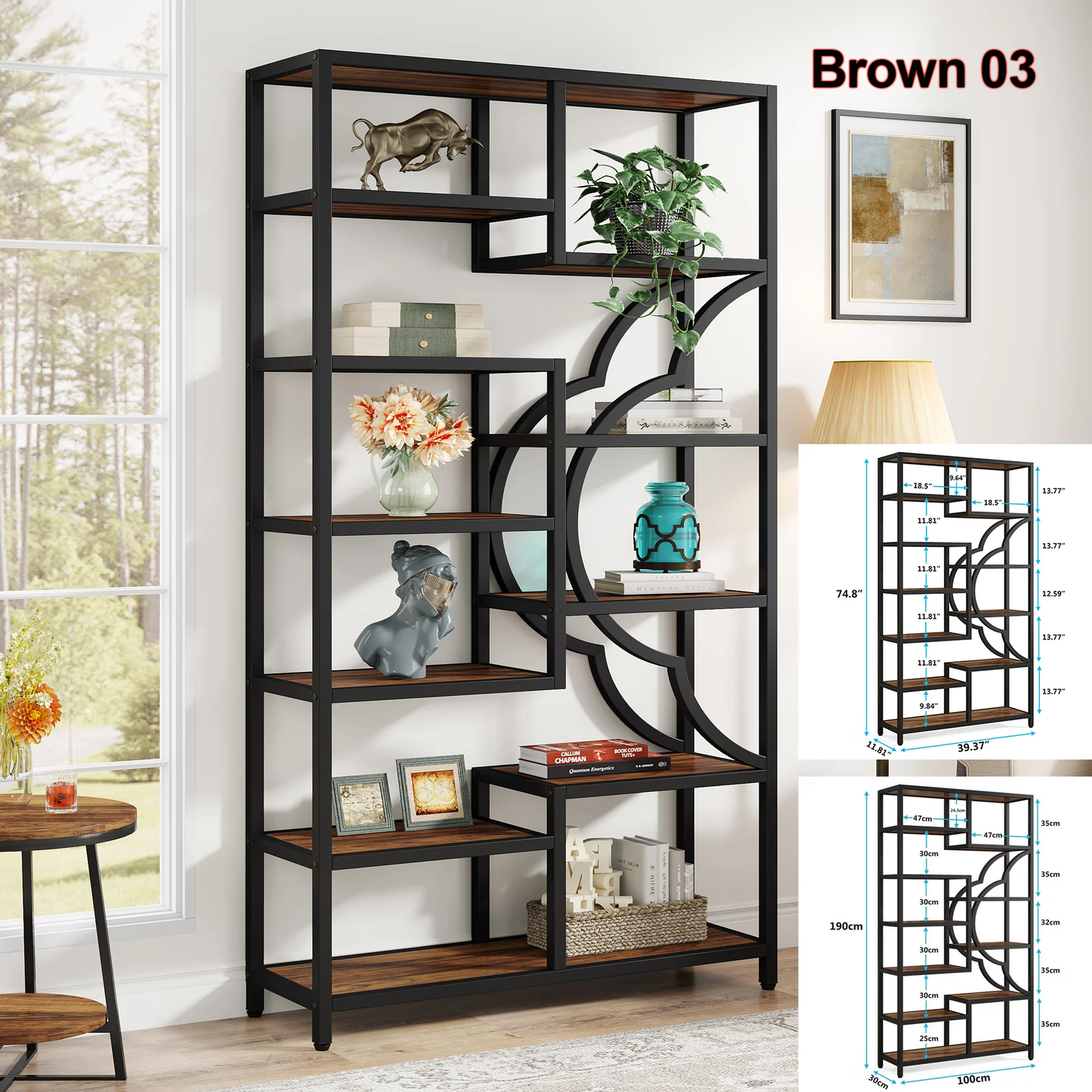 Industrial 5 Tier Etagere Freestanding Tall Book Shelf Storage Organizer