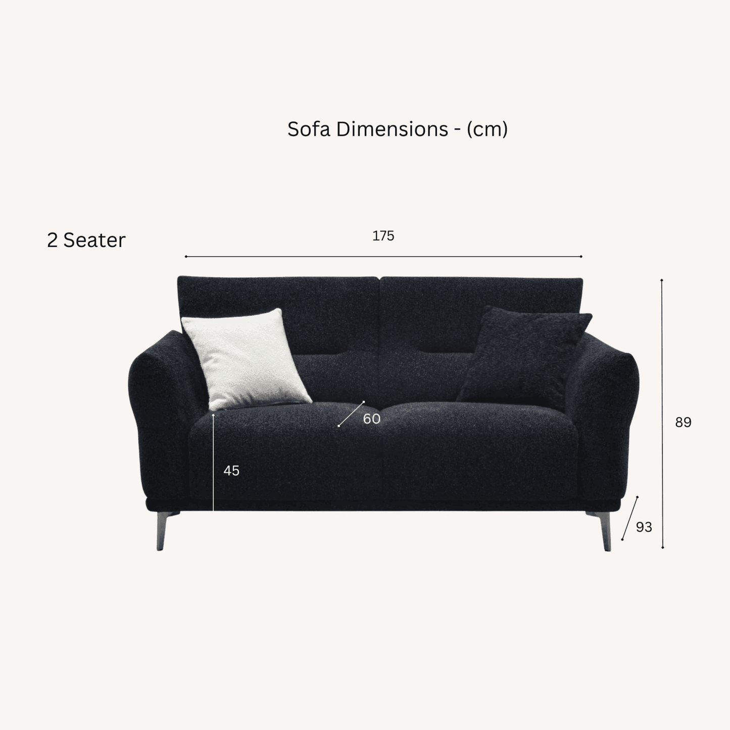 Aluxo Albany Sofa Range in Black Lux Boucle Fabric