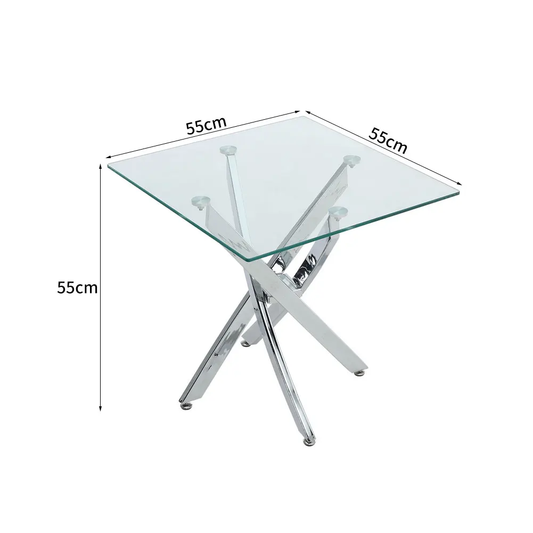 Modern and Futuristic Clear Glass Top Coffee End Table with Chrome Legs