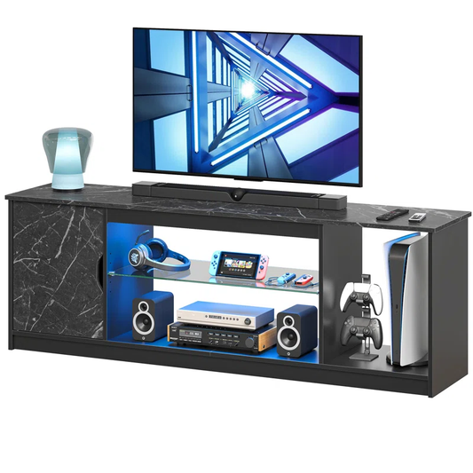Nabria Media Console, LED TV Stand for 65 Inch TV with Glass Shelf