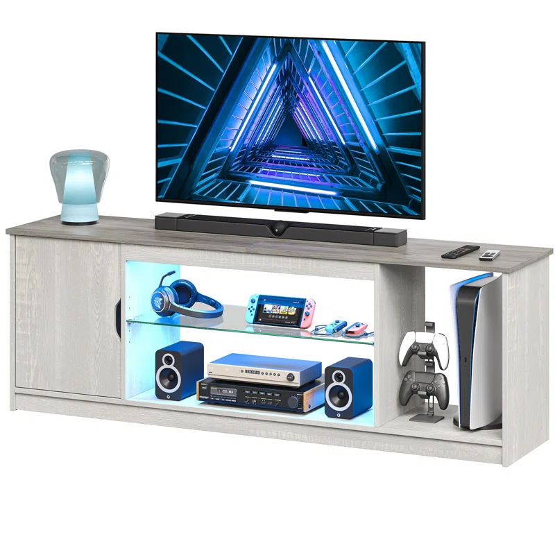 Nabria Media Console, LED TV Stand for 65 Inch TV with Glass Shelf