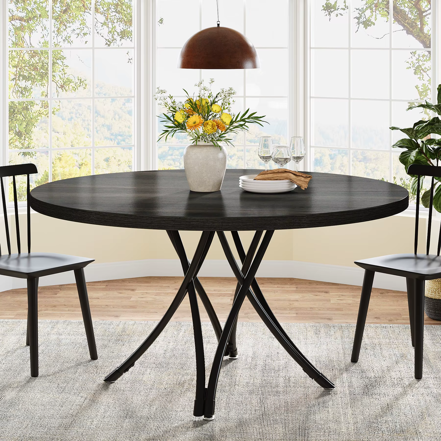 Round Dining Table for 4-6 People, 47-Inch Farmhouse Dinning Room Table