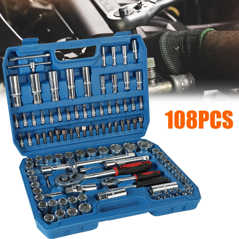108pcs Socket Wrench Set Car Repair Tools Ratchet Spanner Wrench Set Ratchet Spanner Screwdriver Bits