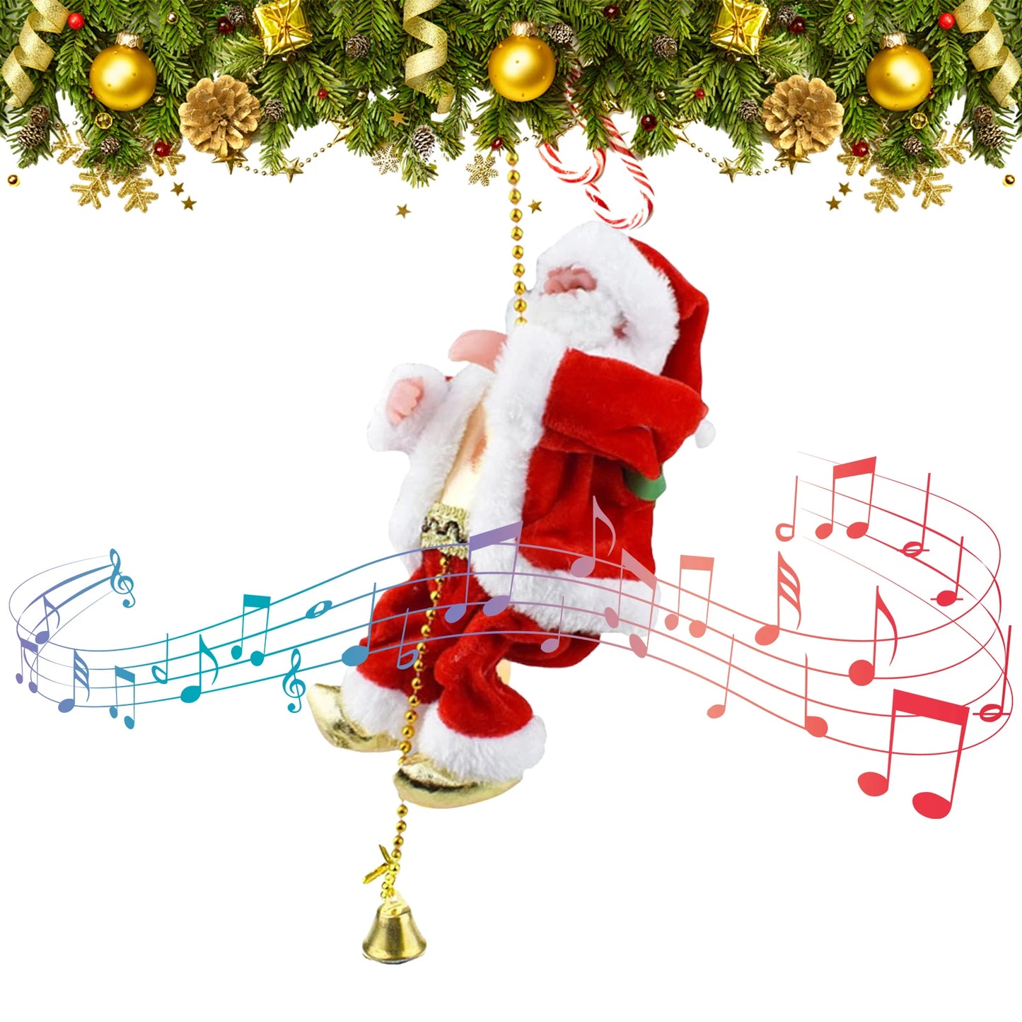 Animated Electric Santa Claus on Rope with Music Christmas Ornament Novelty Climbing for Party Home Door