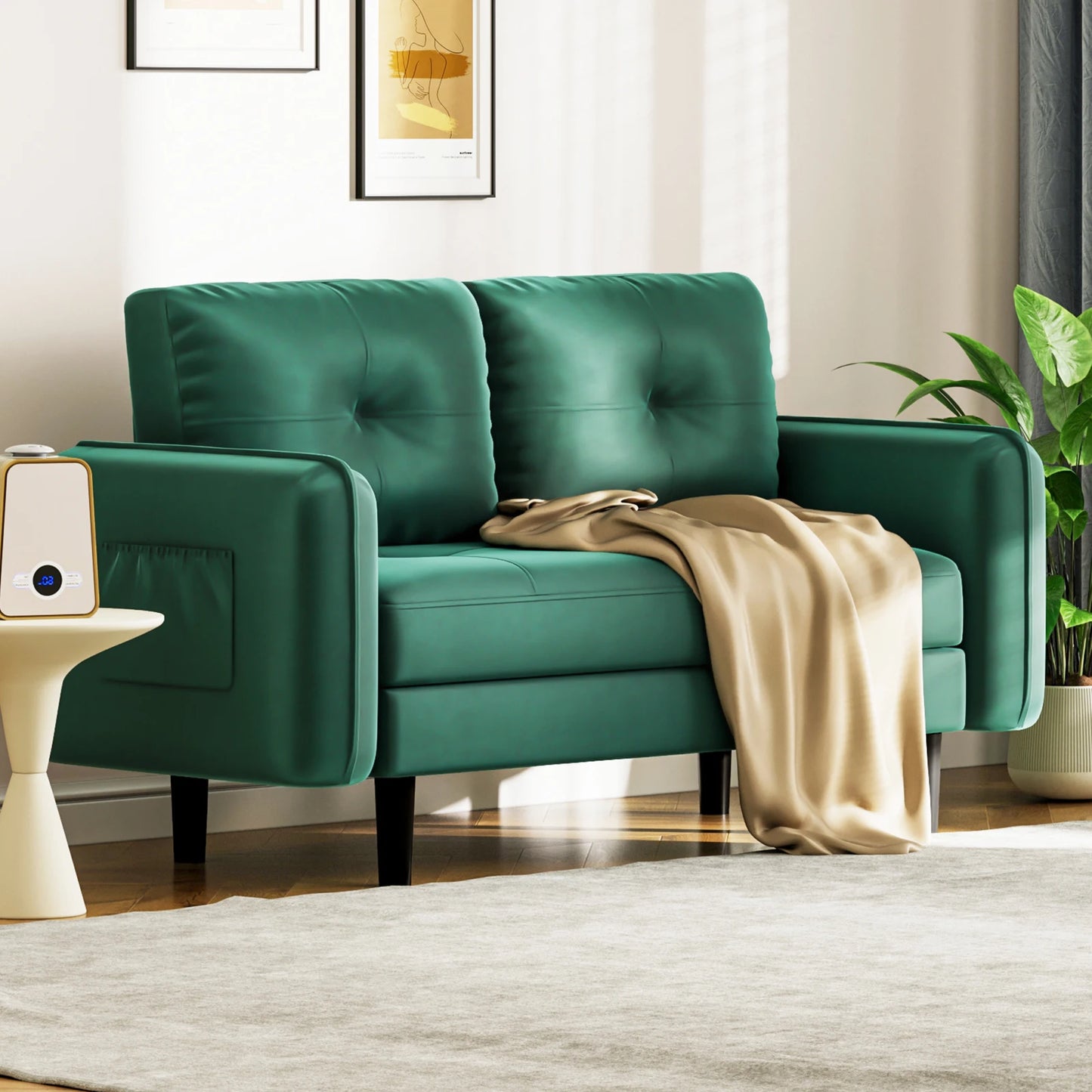 2 Seater Sofa, Modern Velvet Sofa Couch with Thicken Cushions for Living Room, Bedroom, Apartment,