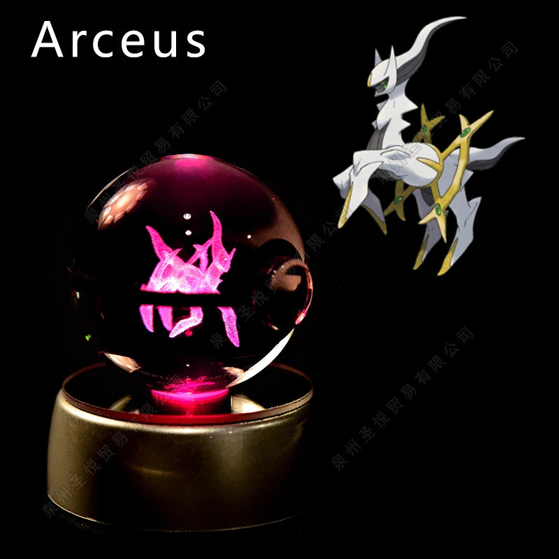 Pokemon Crystal Ball 3D Pikachu Gengar Mewtwo Night Light Lamp
