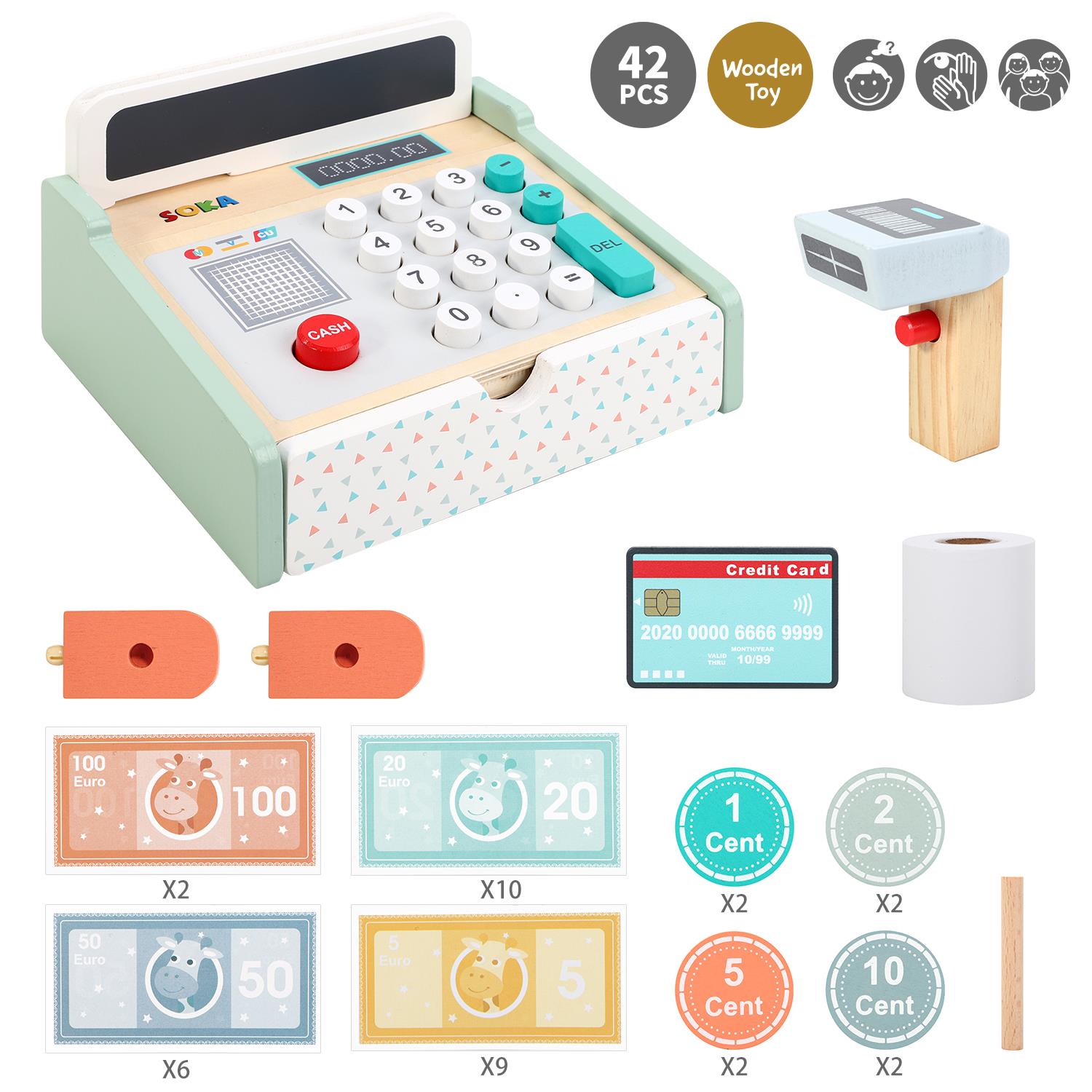 Realistic Wooden Cash Register Playset for Kids– 1shopstop