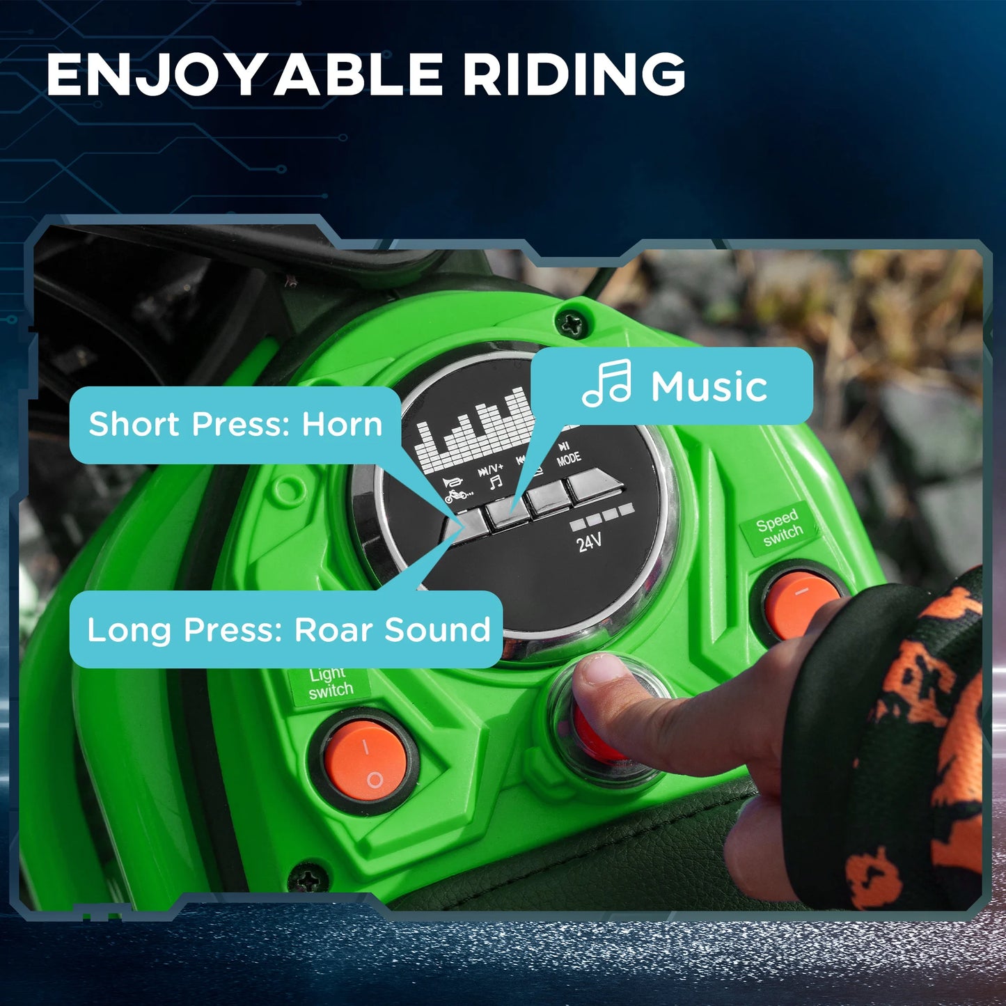 HOMCOM 24V Kids Electric Motorbike with Twist Grip Throttle, Music, Horn