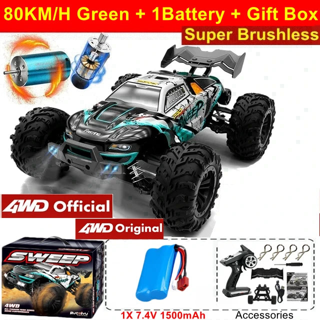 4WD 1:16 80KM/H Super Brushless 50KM/H Brushed RC Car 4x4 Off Road High Speed Drift Racing Truck Toy Kids Adults