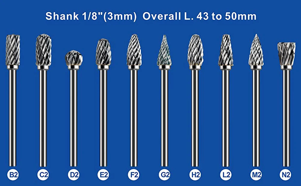 10PCS Carbide Burr Set Compatible with Dremel 1/8" Shank Die Grinder Rotary Tool Rasp Bits Wood Metal Carving Electric Grinding