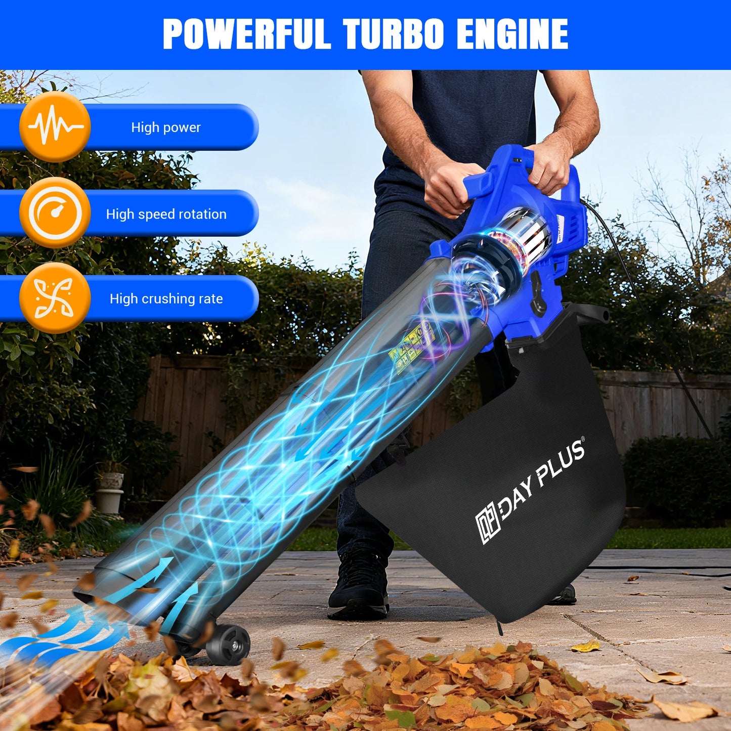 3-in-1 Lightweight Leaf Blower, Garden Vacuum & Mulcher for Easy Clearing of Leaves & Waste in Garden, Patio & Driveway