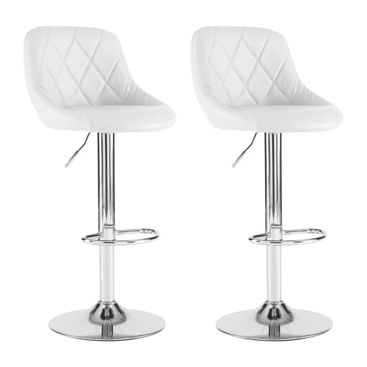 Neo Adjustable Chrome & White Leather Bar Stools - Set of 2