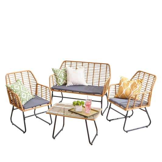 Neo Grey Bamboo 4-Piece Garden Sofa Set: Stylish Comfort for Outdoor Living