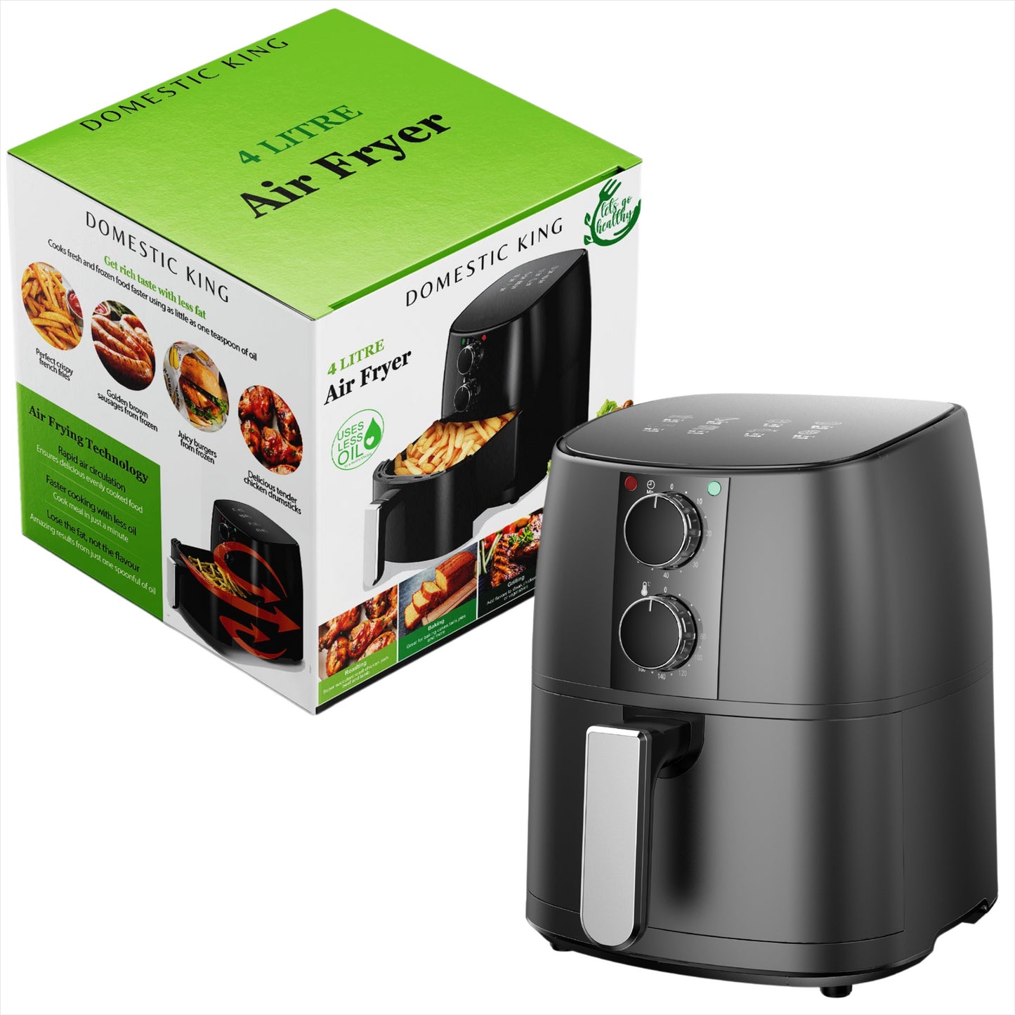 Domestic King 4L Air Fryer - Healthy Cooking & Free Recipe Book Included