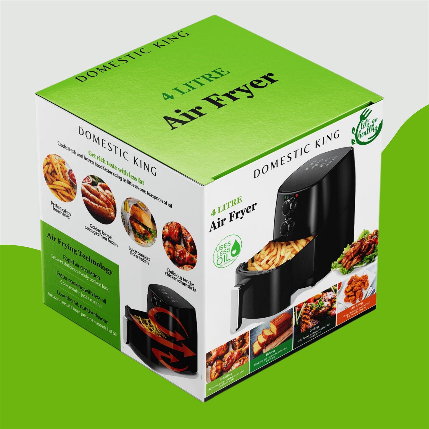 Domestic King 4L Air Fryer - Healthy Cooking & Free Recipe Book Included