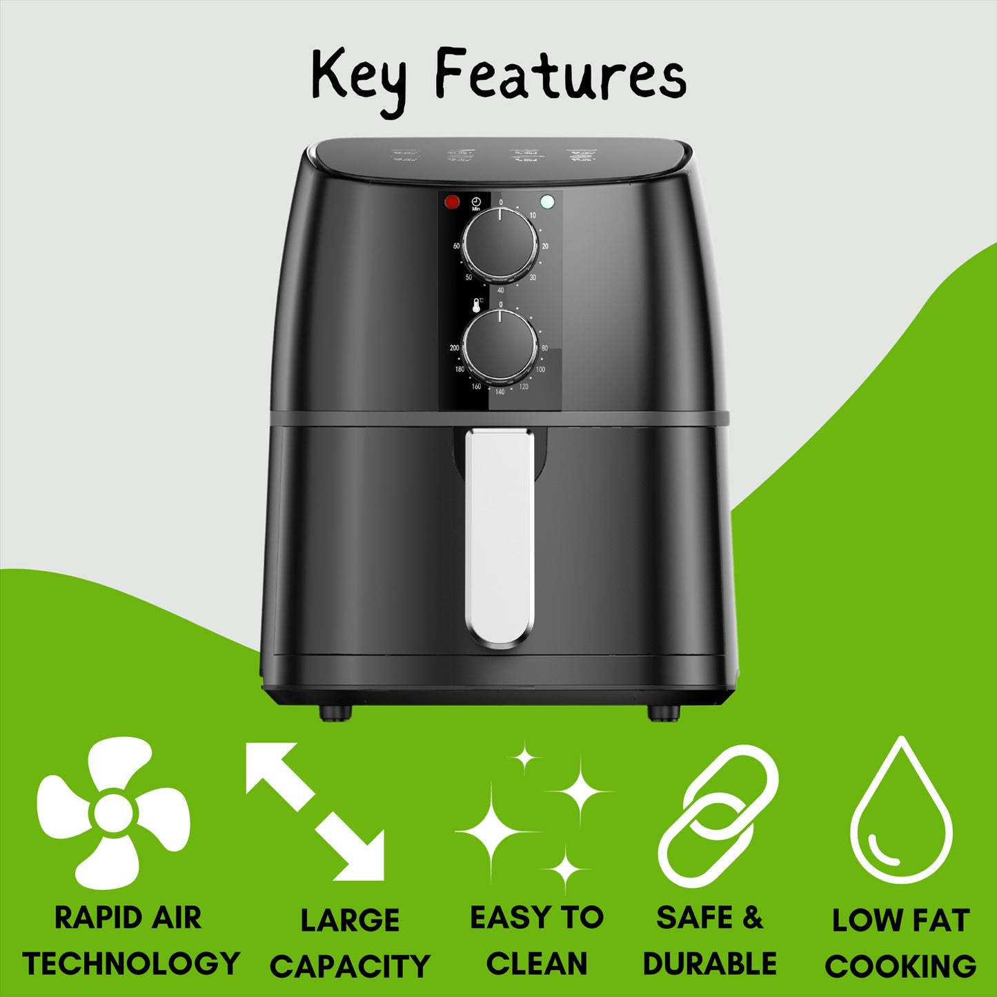 Domestic King 4L Air Fryer - Healthy Cooking & Free Recipe Book Included