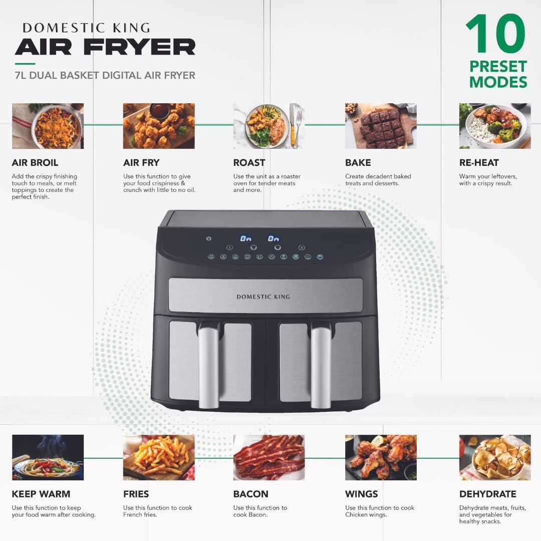 Domestic King 7L Dual Basket Air Fryer - 2400W Precision & Power
