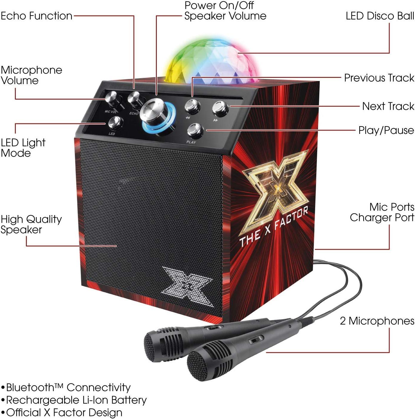 X Factor Disco Cube Speaker: Bluetooth Karaoke with LED Lights & Dual Mics