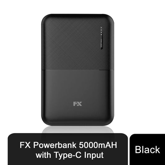 FX 5000mAh Power Bank - Dual USB Output, Fast Charge, Sleek Black Design