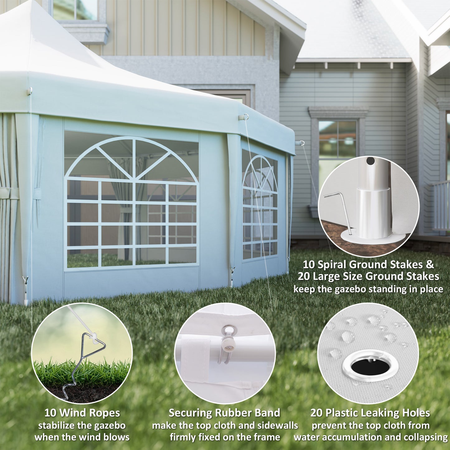Decagonal 10-Sided Heavy-Duty Outdoor Party Tent Gazebo for Weddings