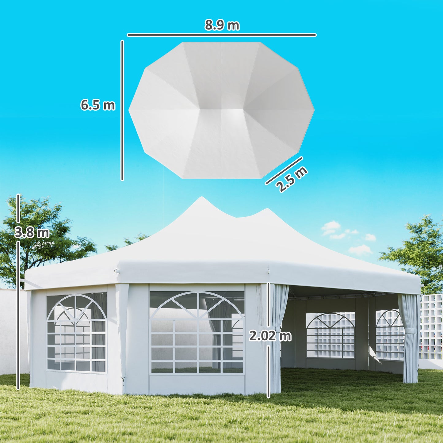 Decagonal 10-Sided Heavy-Duty Outdoor Party Tent Gazebo for Weddings