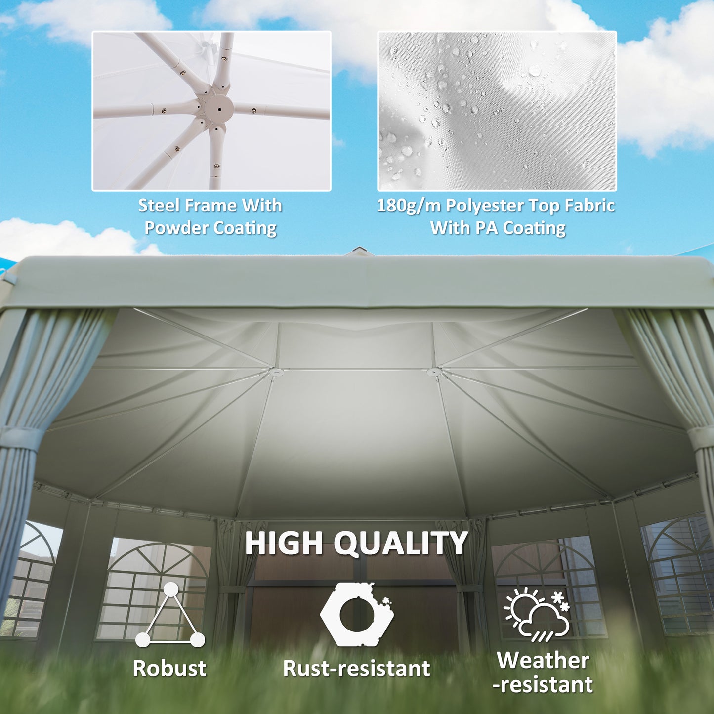 Decagonal 10-Sided Heavy-Duty Outdoor Party Tent Gazebo for Weddings
