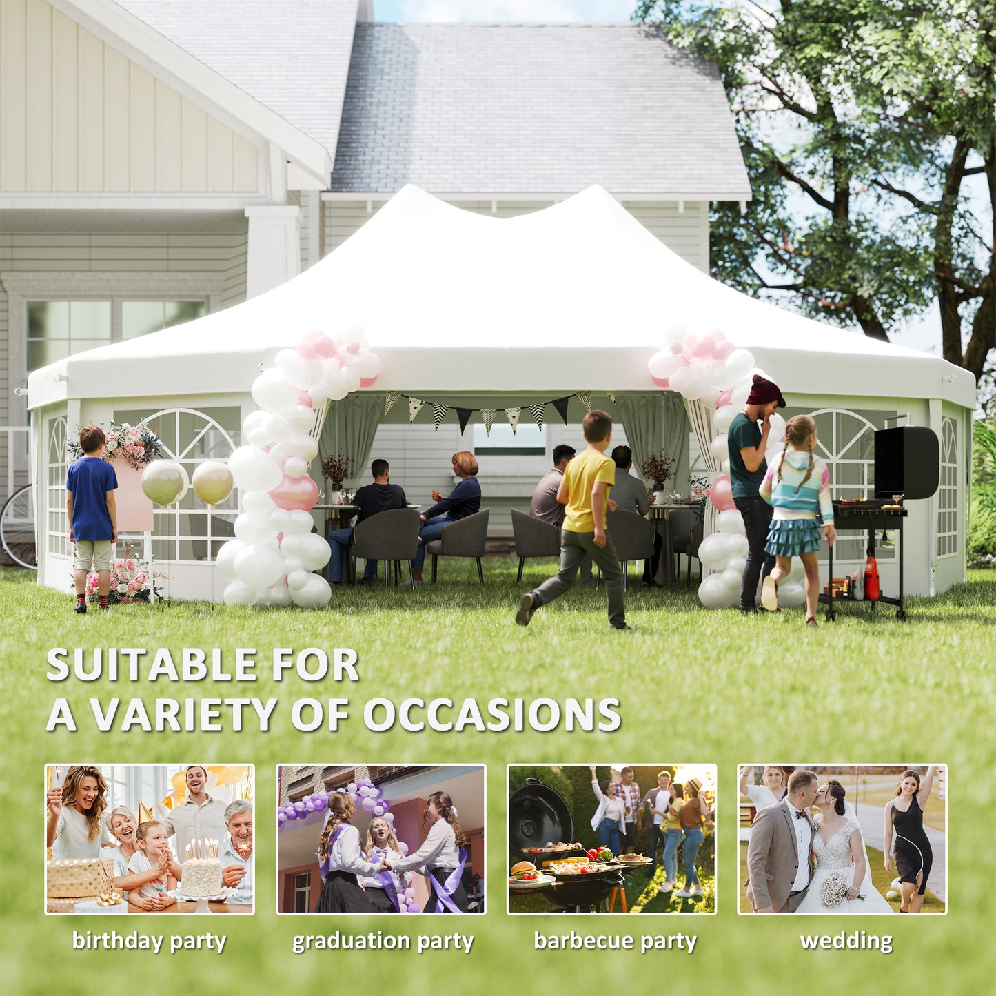Decagonal 10-Sided Heavy-Duty Outdoor Party Tent Gazebo for Weddings