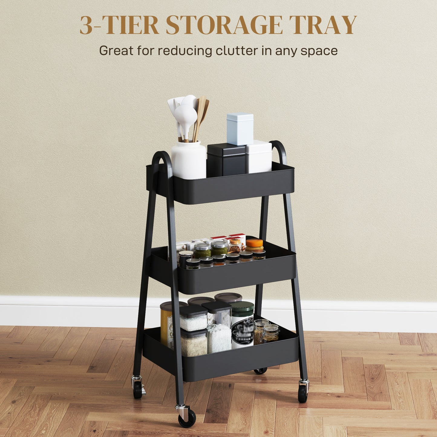 Versatile 3-Tier Rolling Utility Cart - Kitchen & Storage Trolley on Wheels