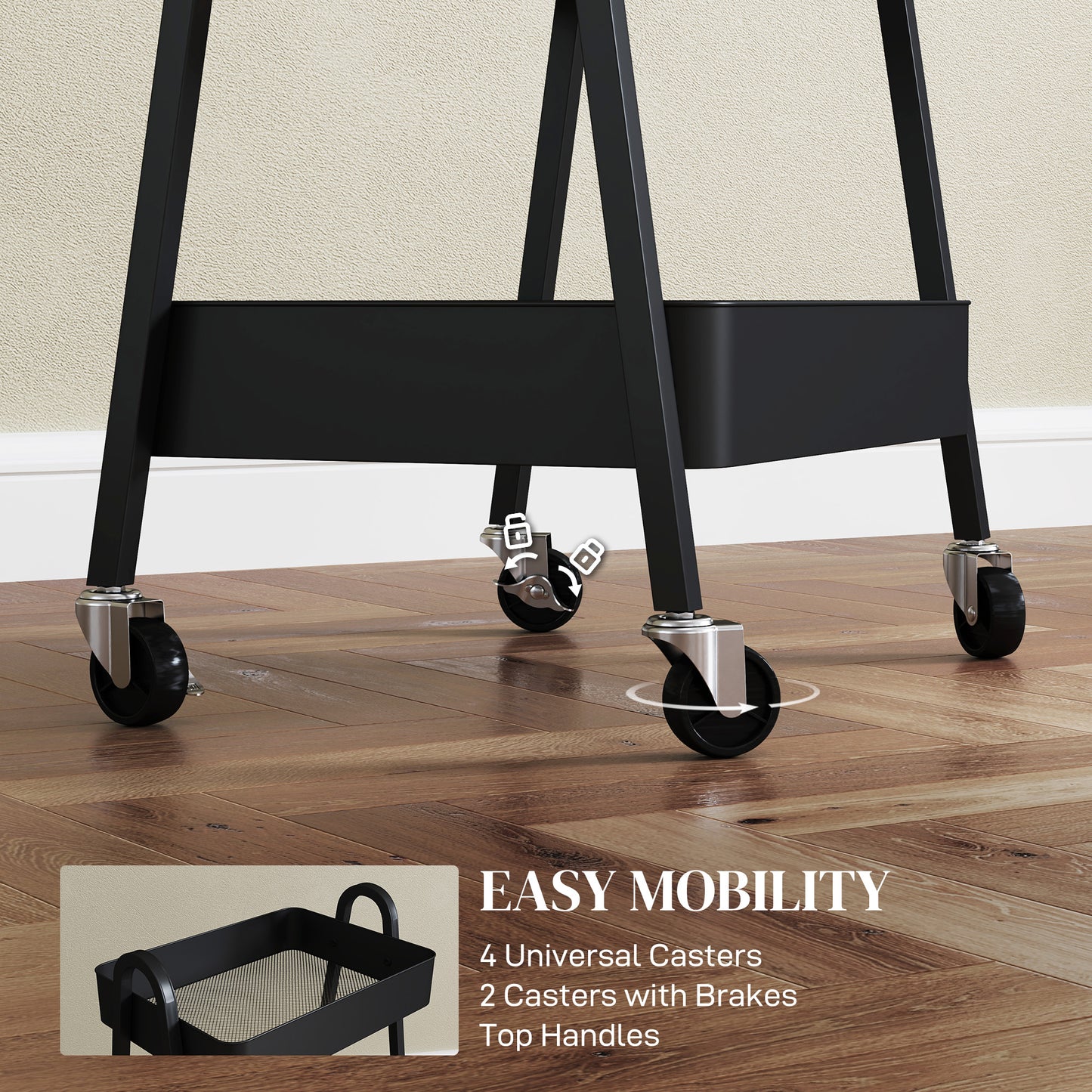 Versatile 3-Tier Rolling Utility Cart - Kitchen & Storage Trolley on Wheels