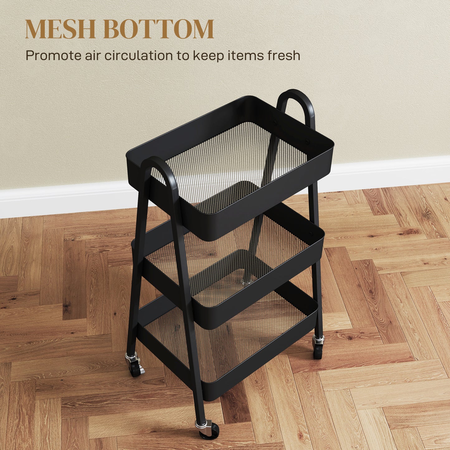 Versatile 3-Tier Rolling Utility Cart - Kitchen & Storage Trolley on Wheels