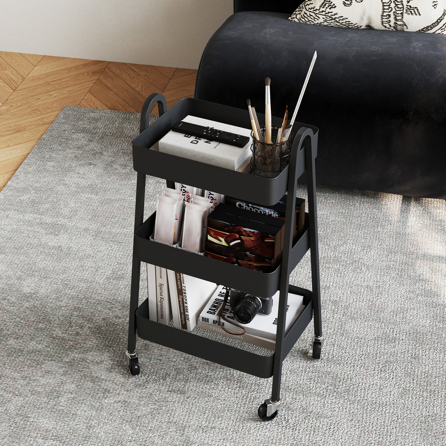 Versatile 3-Tier Rolling Utility Cart - Kitchen & Storage Trolley on Wheels