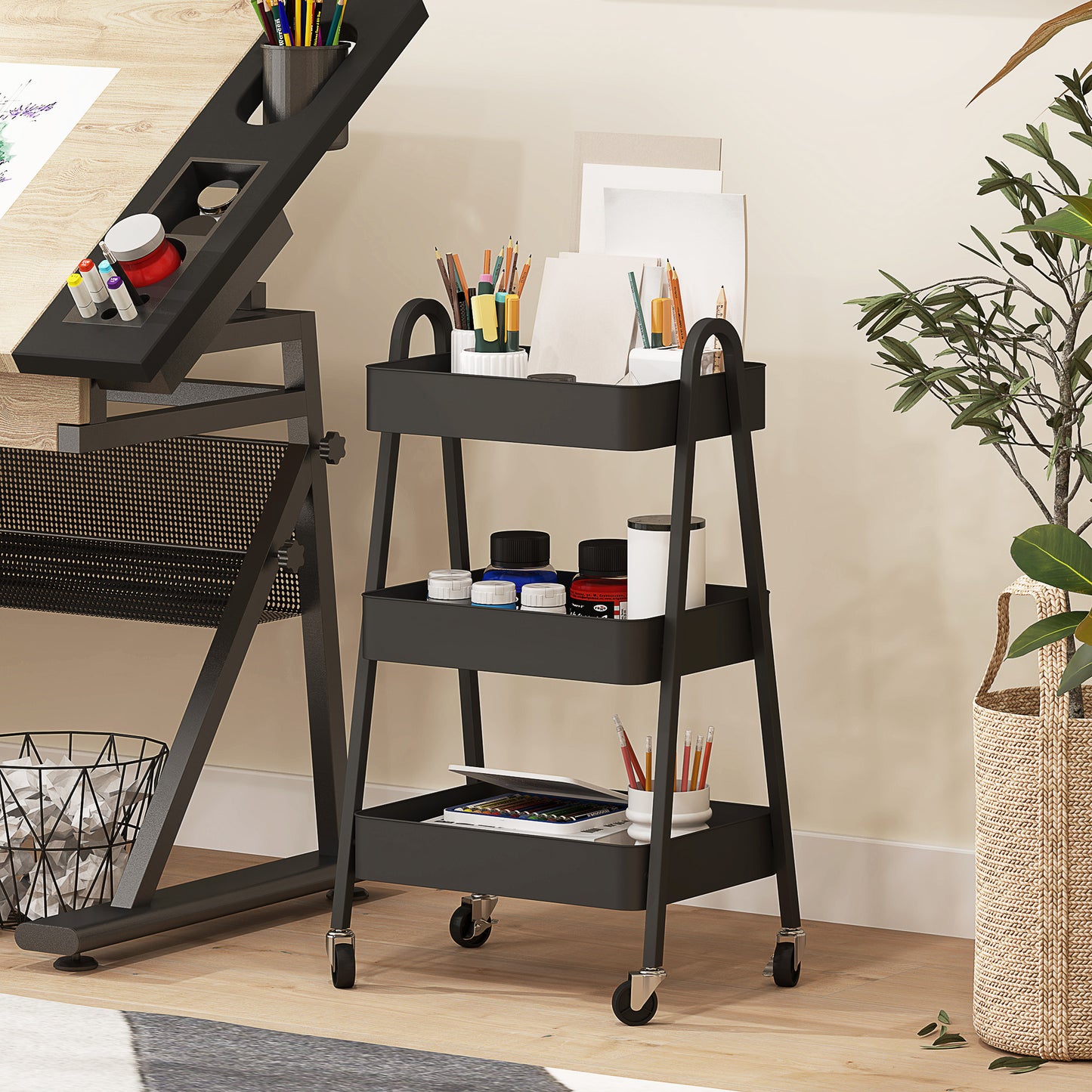 Versatile 3-Tier Rolling Utility Cart - Kitchen & Storage Trolley on Wheels