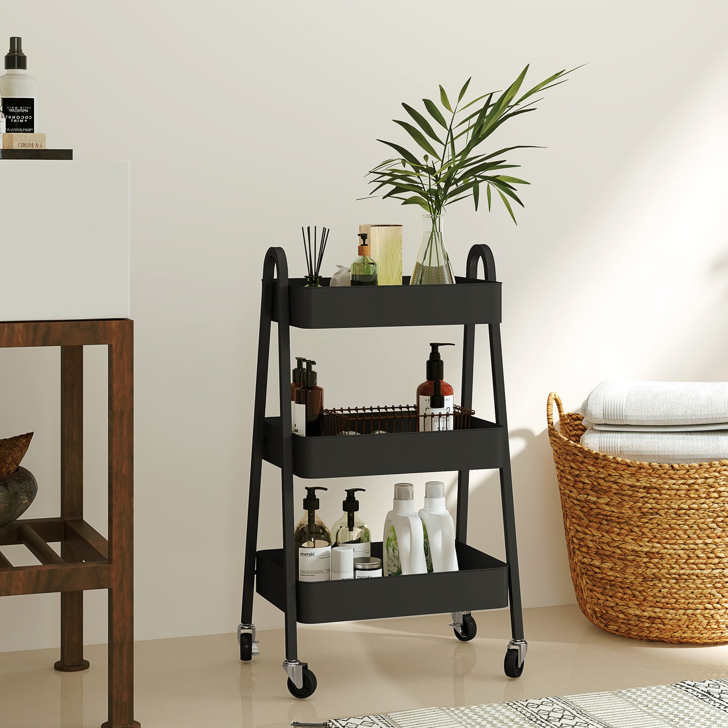 Versatile 3-Tier Rolling Utility Cart - Kitchen & Storage Trolley on Wheels