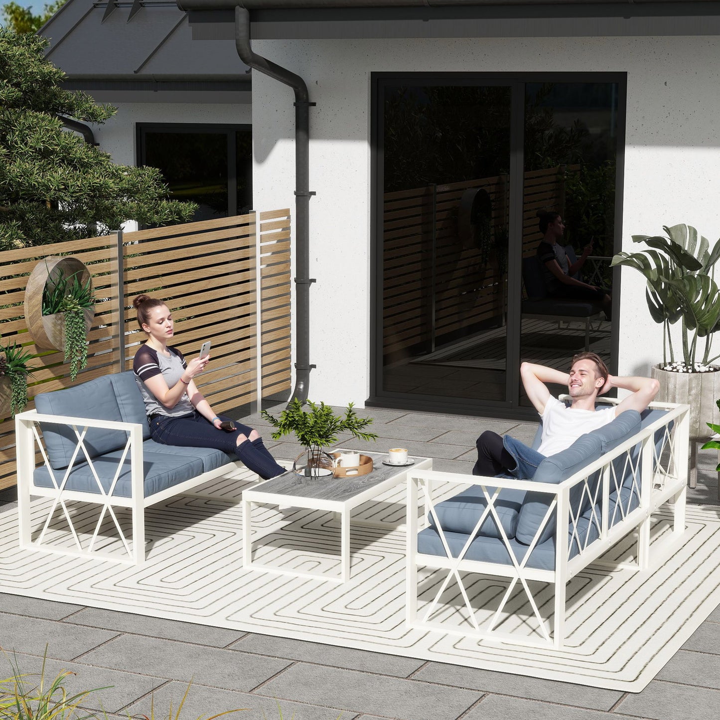 5-Seater Outdoor Sectional Sofa Set with Reclining Lounger – Grey