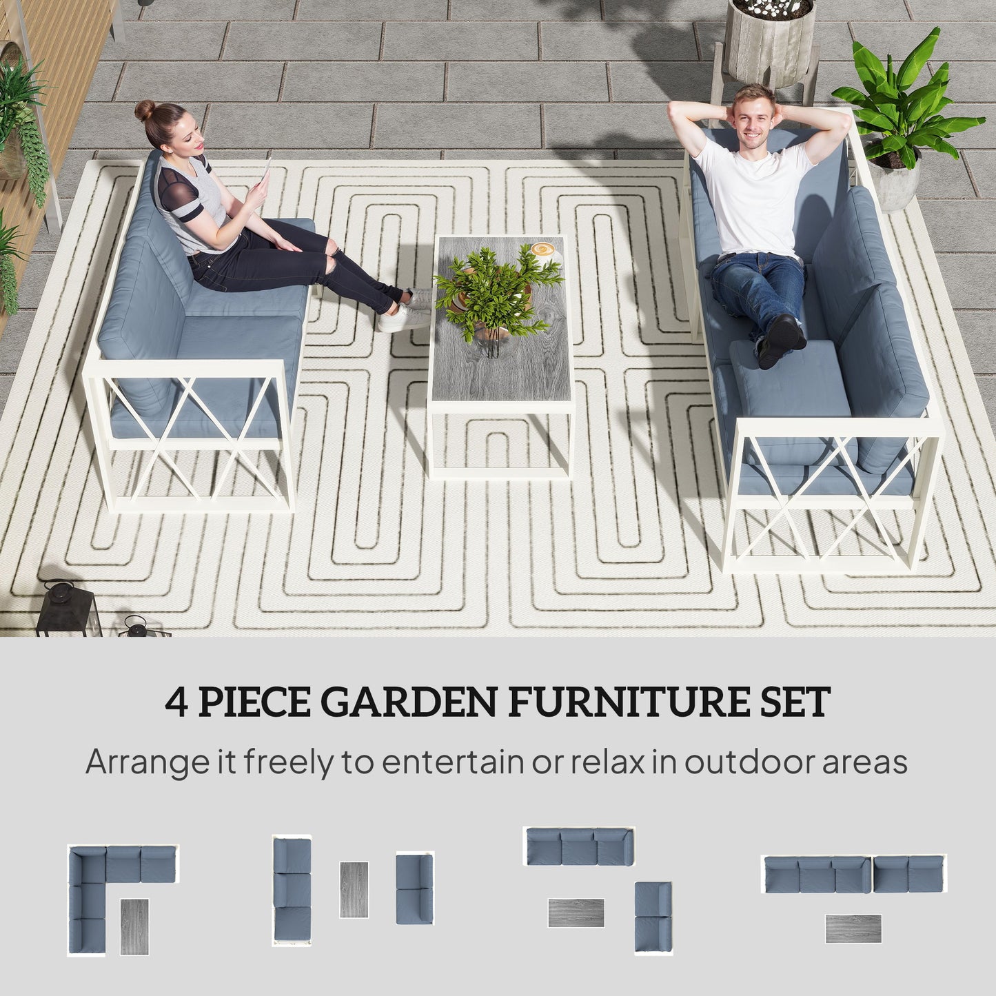 5-Seater Outdoor Sectional Sofa Set with Reclining Lounger – Grey