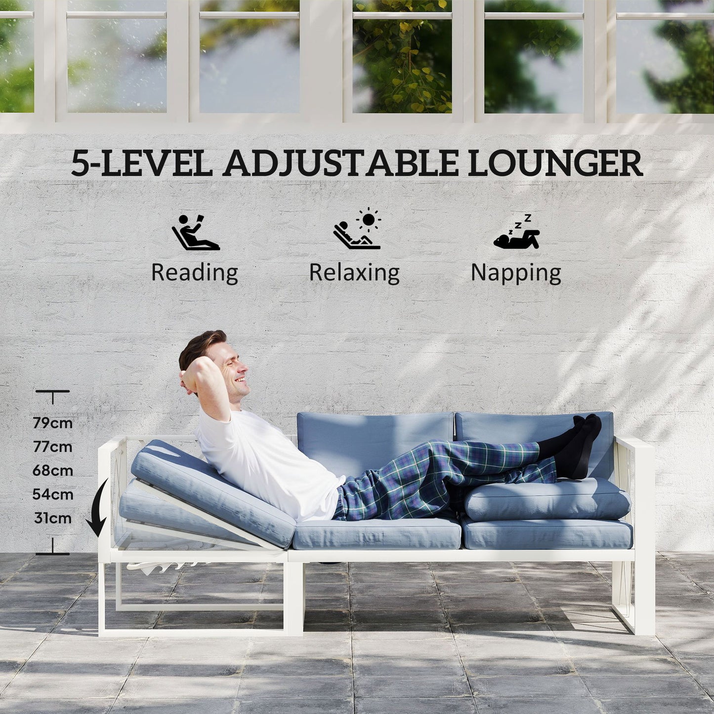 5-Seater Outdoor Sectional Sofa Set with Reclining Lounger – Grey