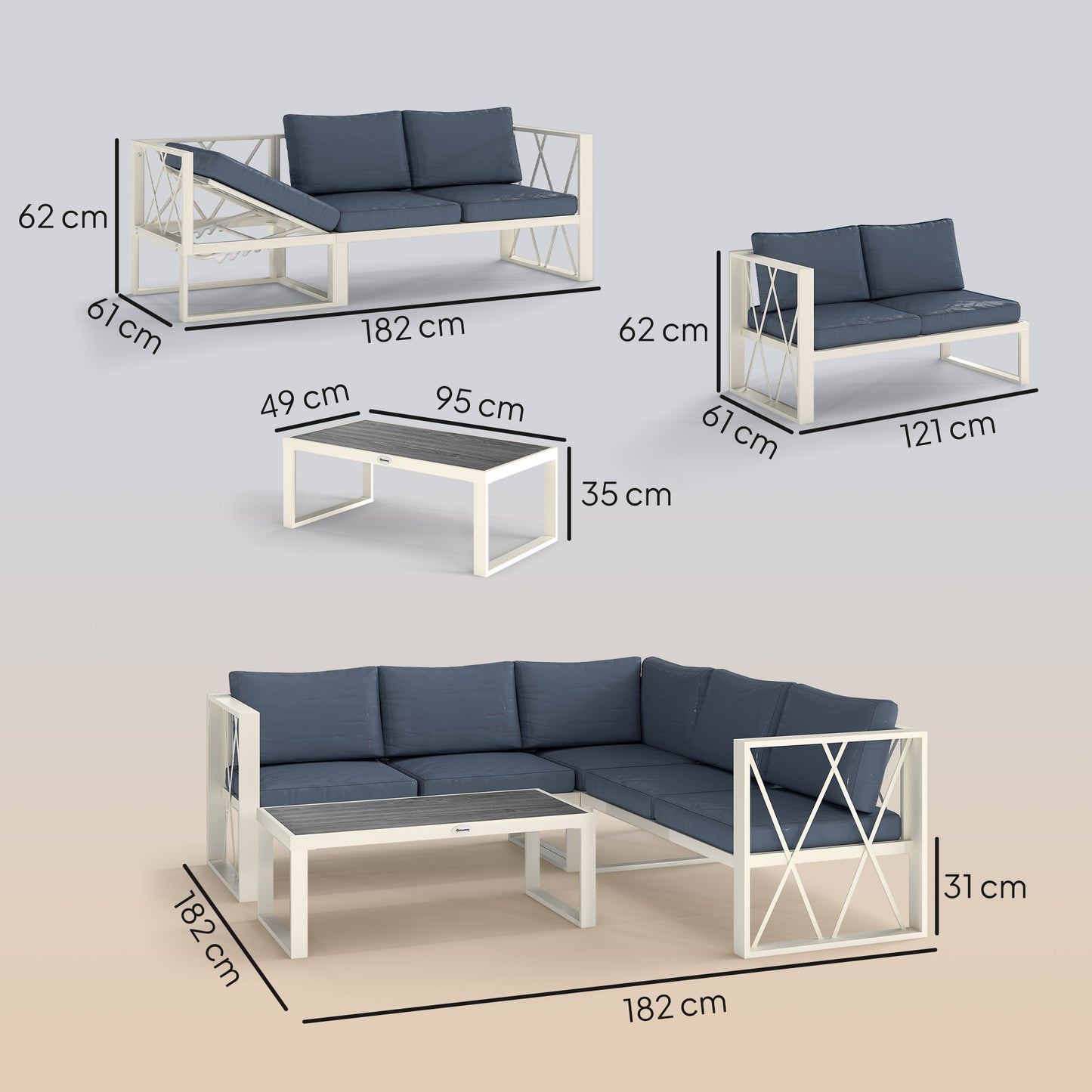 5-Seater Outdoor Sectional Sofa Set with Reclining Lounger – Grey