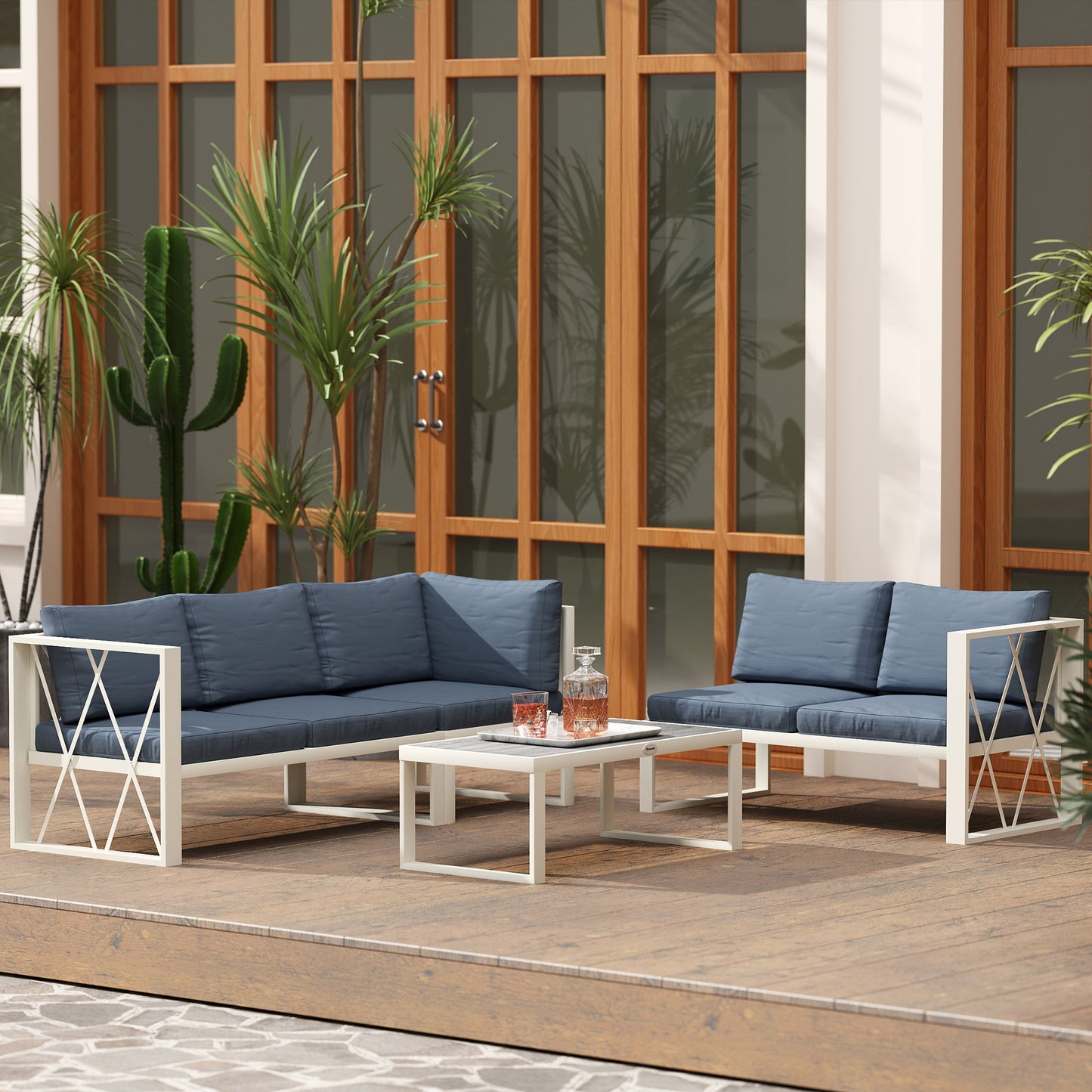 5-Seater Outdoor Sectional Sofa Set with Reclining Lounger – Grey