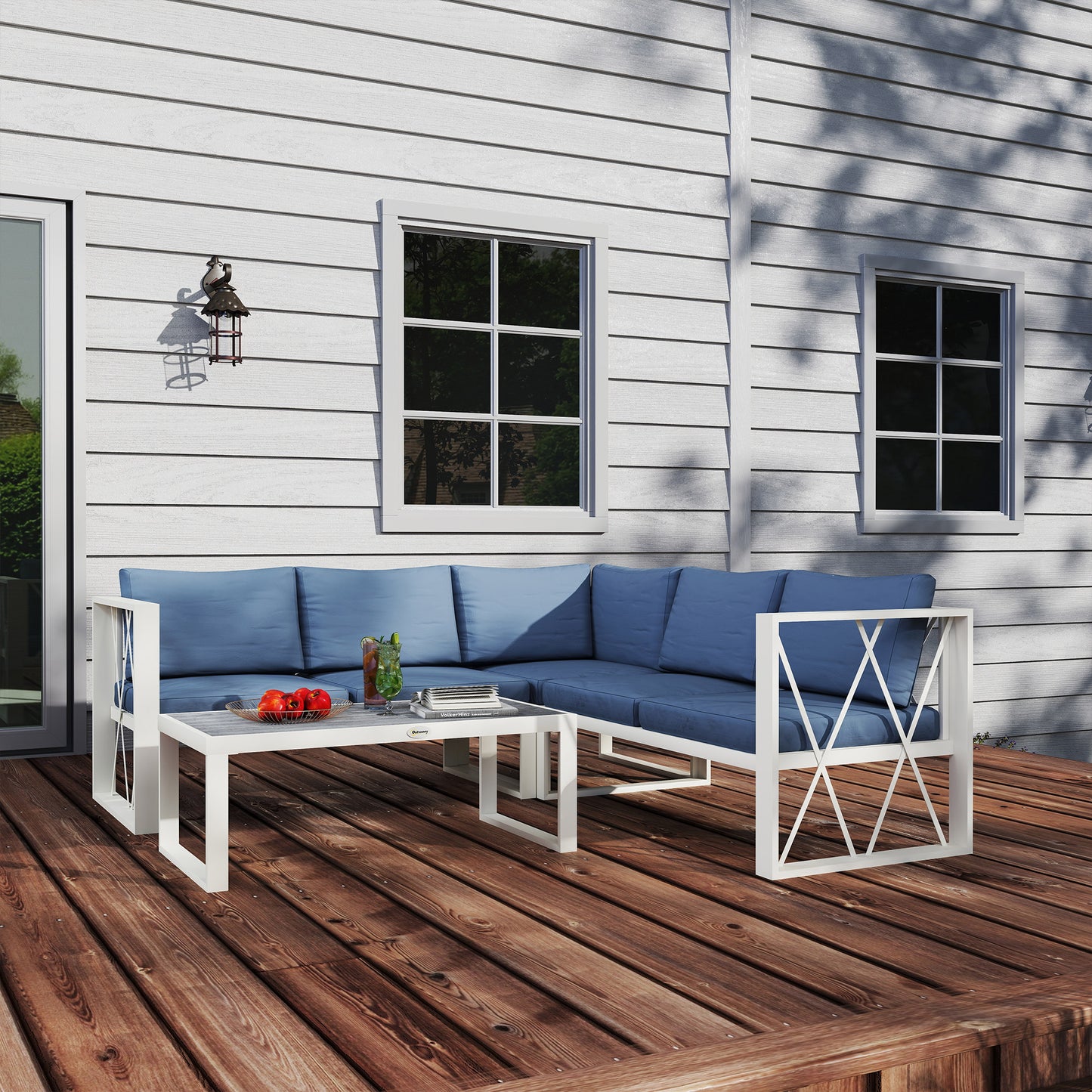 5-Seater Outdoor Sectional Sofa Set with Reclining Lounger – Grey