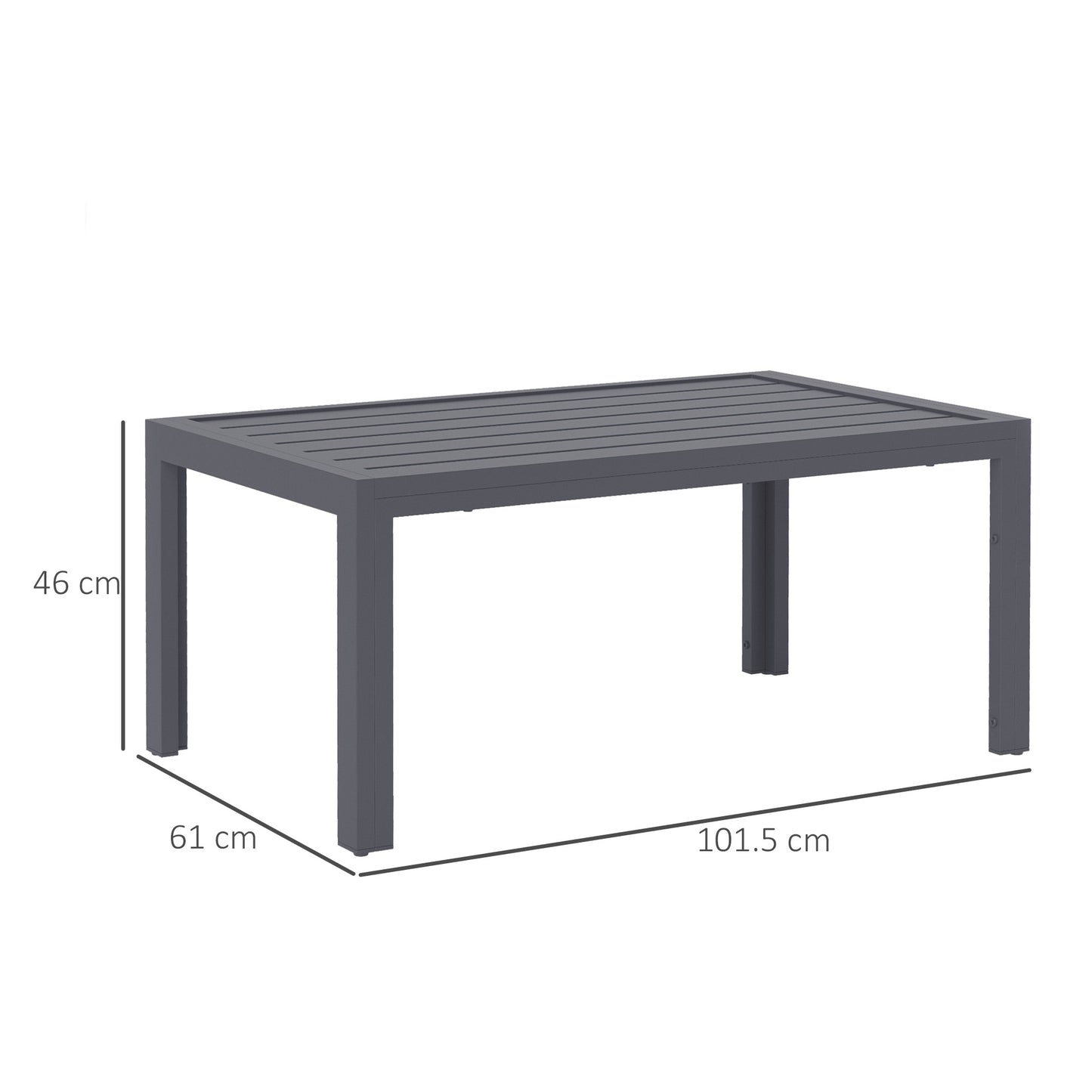 Grey Slat-Top Outdoor Side Table - Steel Frame 101.5x61x46 cm
