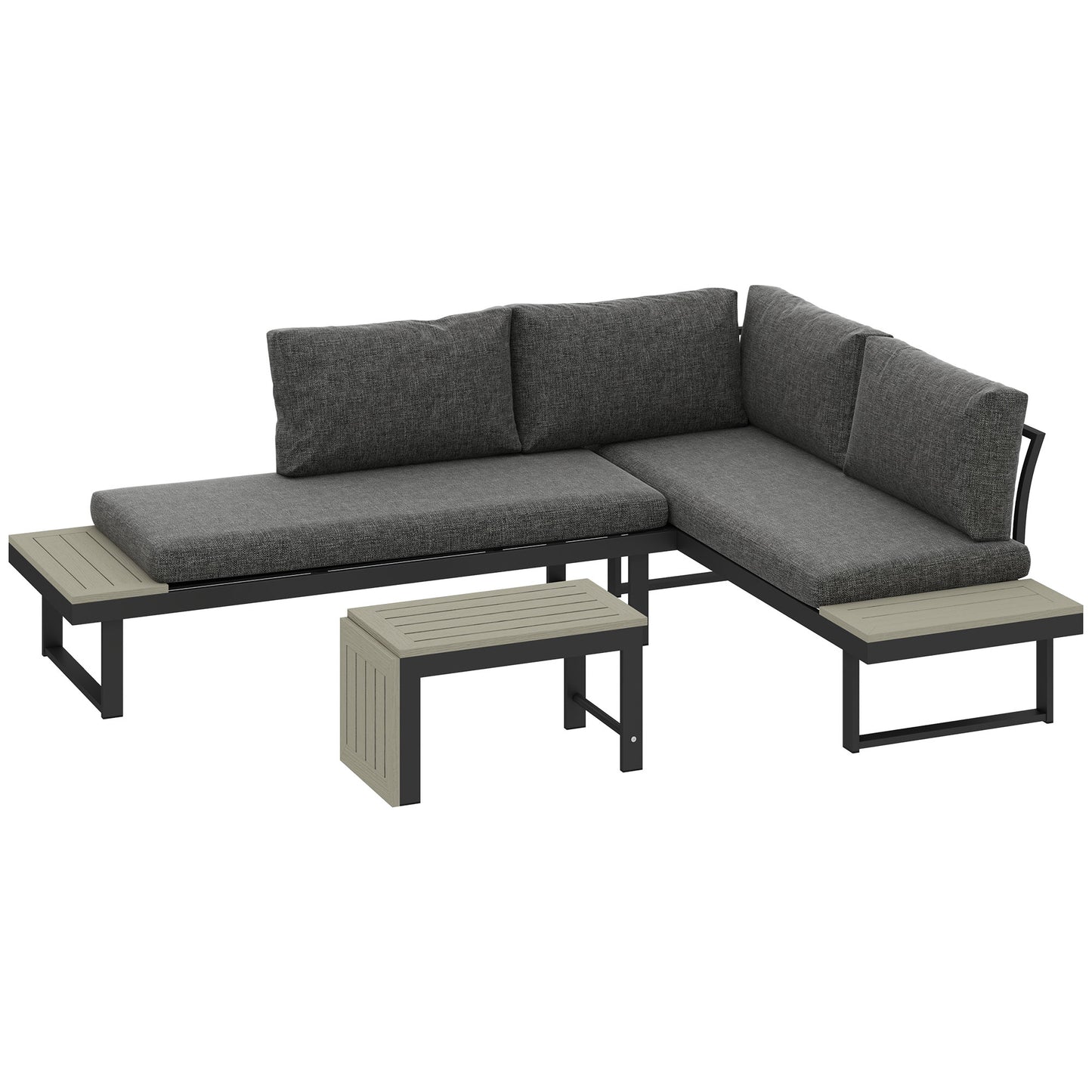 4-Seater L-Shaped Aluminium Garden Set with Convertible Table