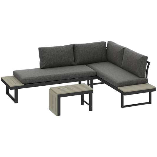 4-Seater L-Shaped Aluminium Garden Set with Convertible Table
