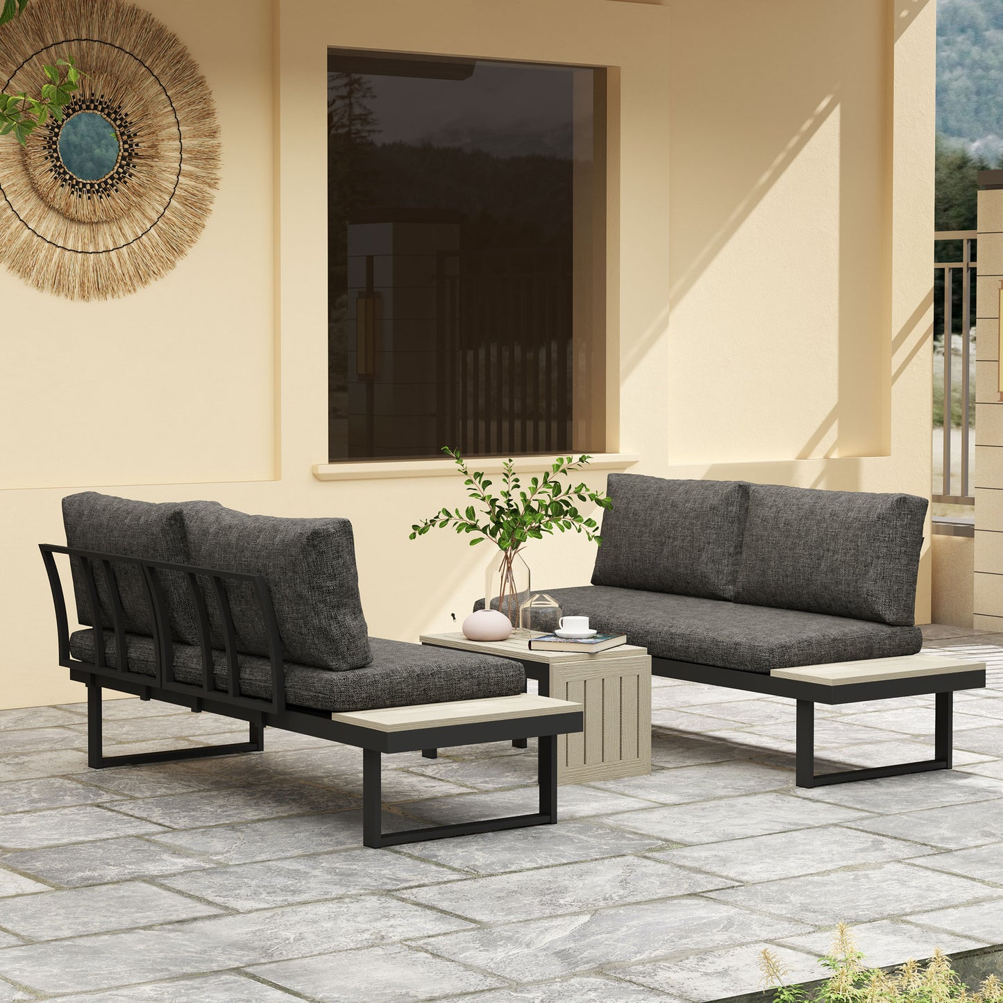 4-Seater L-Shaped Aluminium Garden Set with Convertible Table